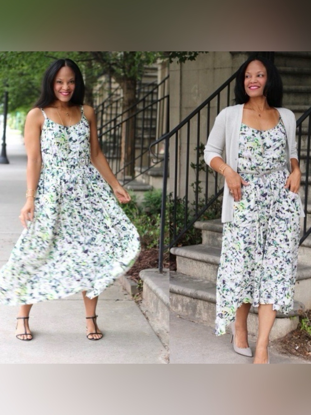 Cabi Margherita Floral Print Strappy Midi Dress with pockets